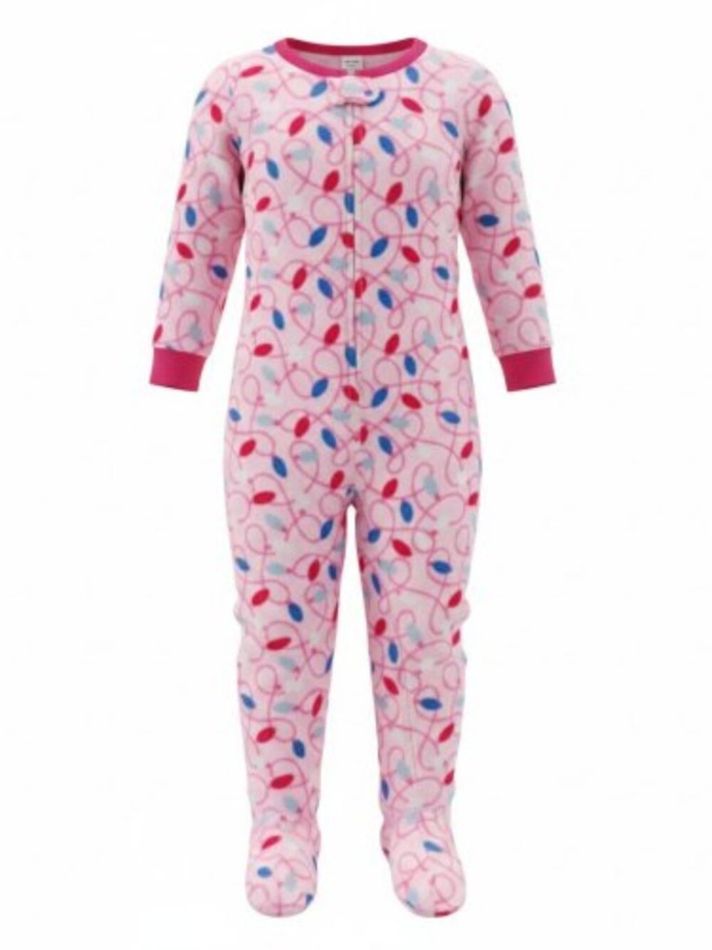 Pink Christmas Lights Print One Piece Fleece Blanket Sleeper Pajamas Girls 4T